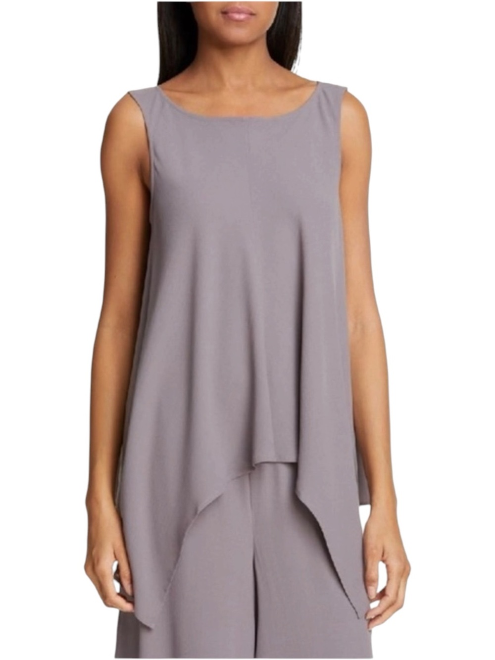 EILEEN FISHER 100% Silk Draped Asymmetrical Tunic Tank Purple Gray Small